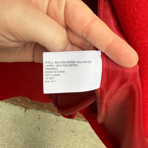 Liz Claiborne Red Trench Pea Coat Jacket Size Small Notch Collar Longline - Picture 4 of 6